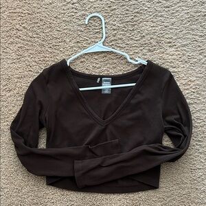 Aritzia Dark Brown V-Neck Long Sleeve